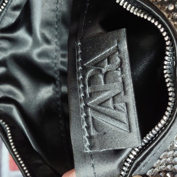 Zara Crystal Studded Black Satin Bag - Picture 7 of 9